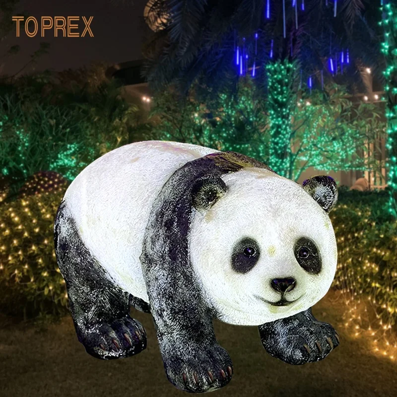 3D garden home decoration life size realistic sculpture fiberglass panda led lights resin animal figurines