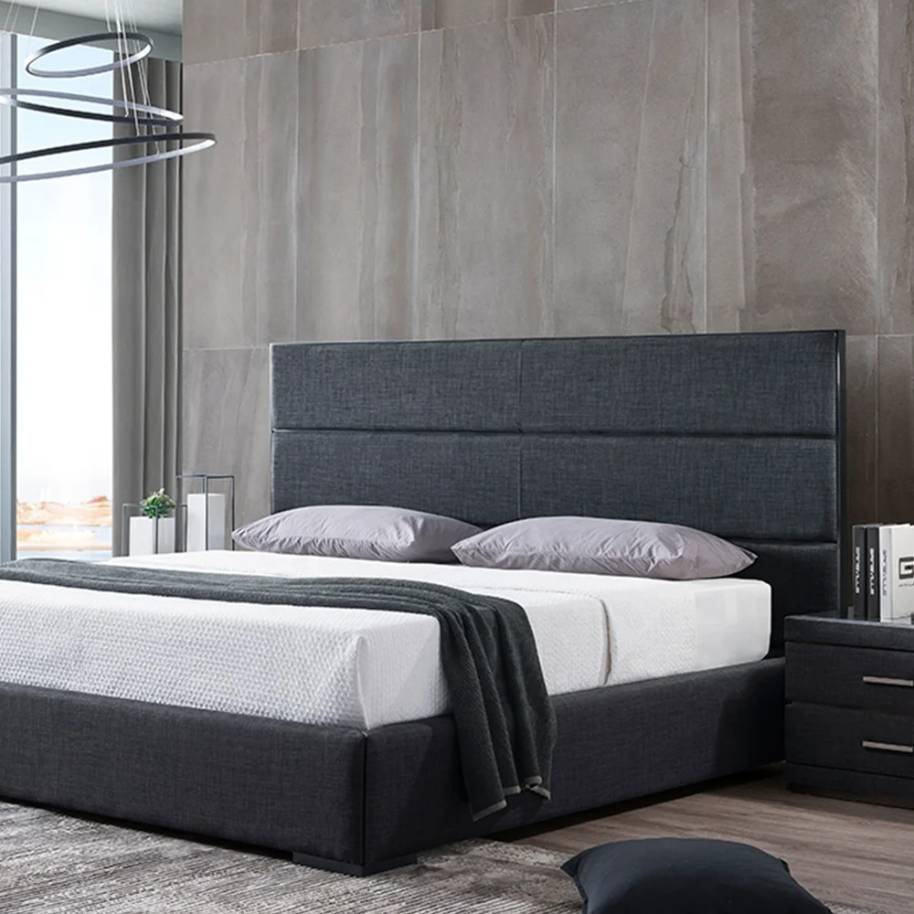 
Double Bed Solid Wood Frame Leather Bed/Upholstered Queen Size High Back Bedroom Furniture 