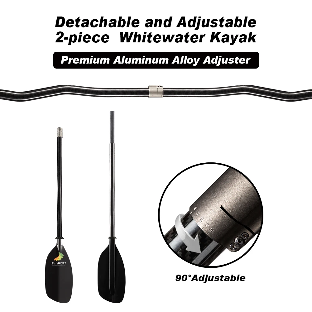 ZJ Sport Paddle Wholesale  Full Carbon Fiber Blade Whitewater Paddle for Inflatable Canoe Boat  in 196-202 cm with Free Bags