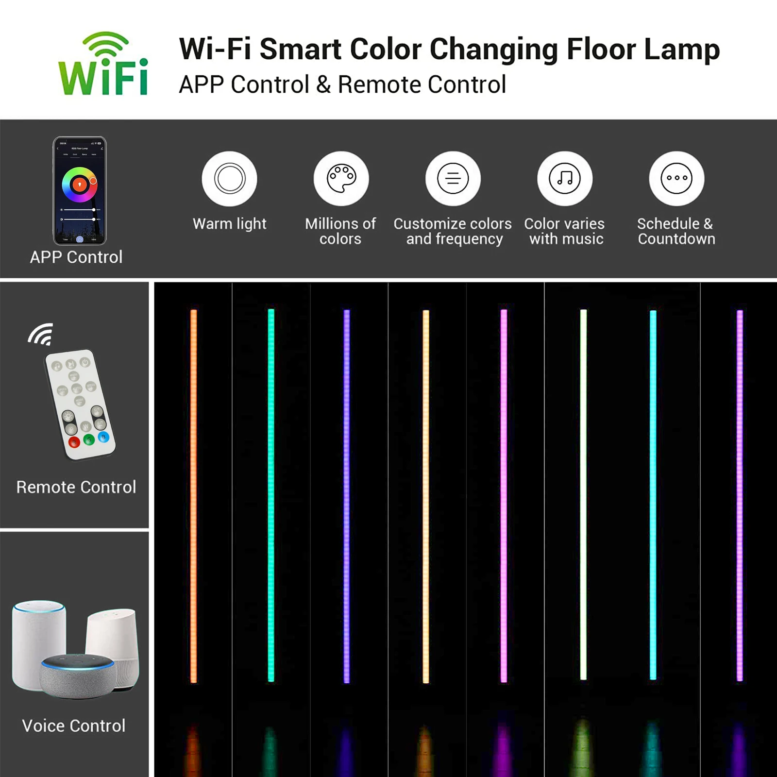 Modern minimalist LED floor lamp creative living room atmosphere bedroom bedside table lamp INS vertical multi-color intelligent