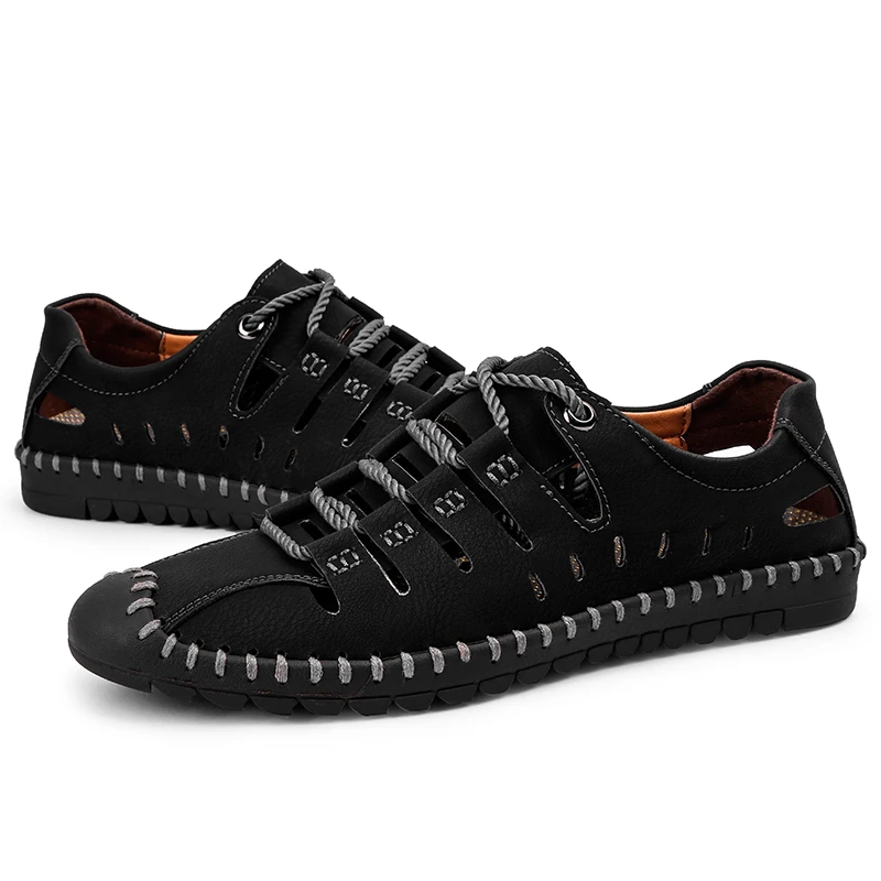 Cow Leather Handmade Loafers Lace Up Shoes for Men Casual Flat Cut out Shoes Customized Large size Shoe