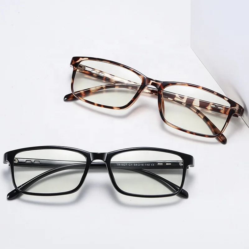 Manufacture Direct In Stock designer vintage rectangle tr90 frame photochromic anti blue light glasses for men