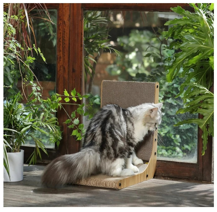 Cat Scratcher L Shape Scratch Pad Wall Mounted Scratching Cardboard with Ball Toy for Indoor Cats