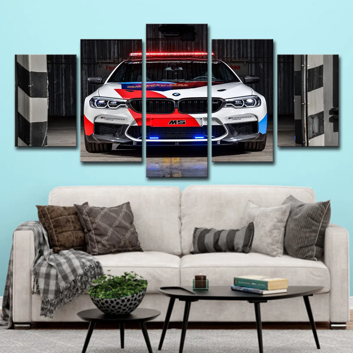 High Resolution Water-proof 5 Panel BMW M5 Sport Car Wall Art Poster Painting Canvas Picture Print for Home Office Decoration