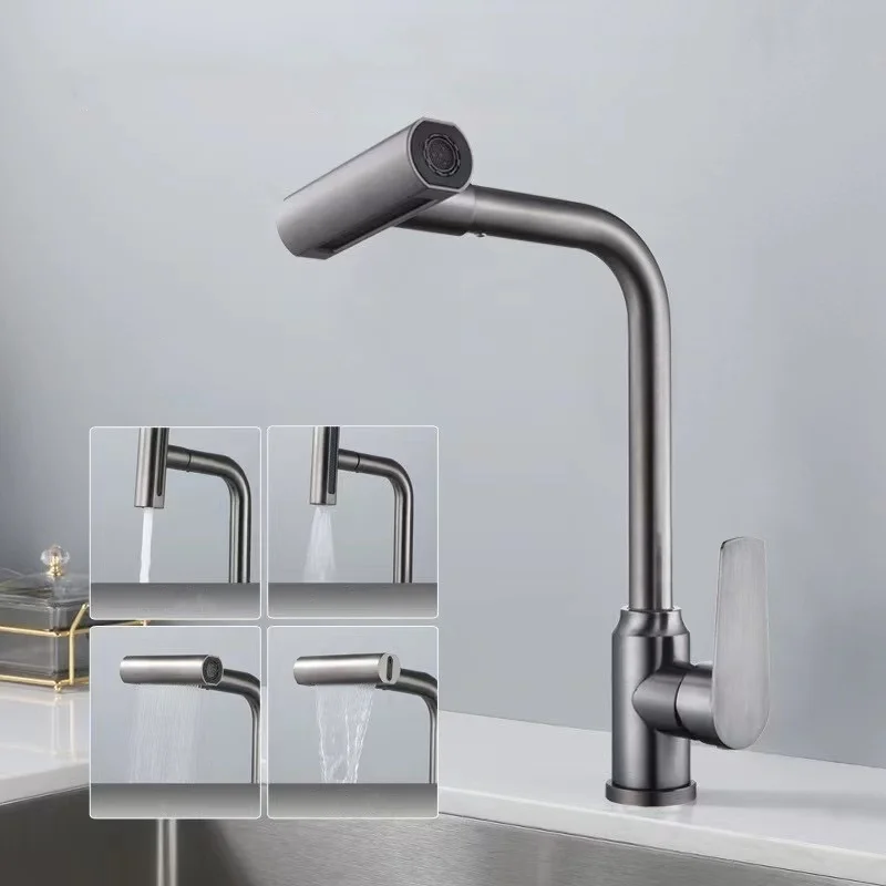 New Design Modern Stainless Steel Pull Down Kitchen Sink Faucet With Sprayer Chrome Plating Rain Nozzle Kitchen Mixer Tap