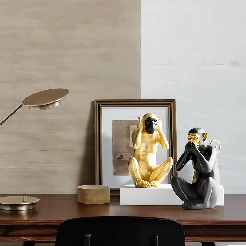 Figurines Modern Lucky Resin Craft Polyresin Home Decoration Monkey Family