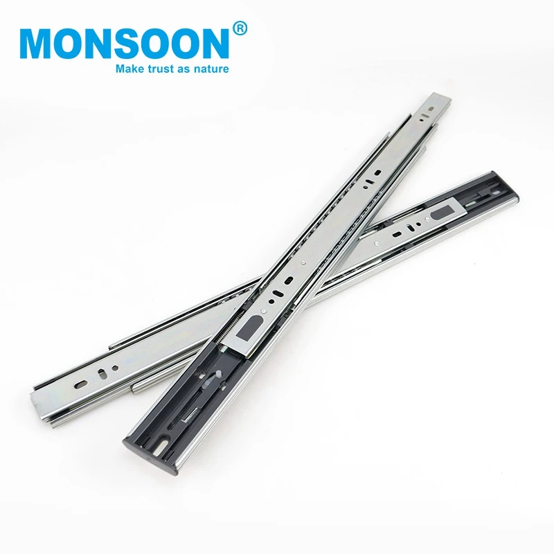 45mm Full Extension Ball Bearing Telescopic Channel correderas para muebles Stainless Steel Soft Closing Channel Rail
