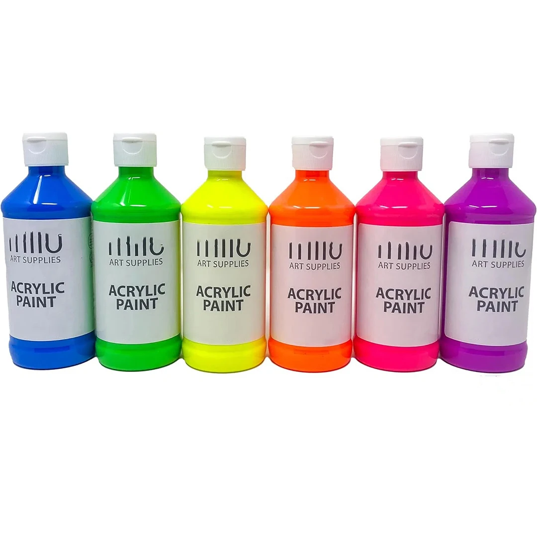 6 Colors 8 oz Neon Colors Glows UV in Black Light Non-Toxic Art Craft for Artists kids Hobby Painters Fluorescent Acrylic Paint