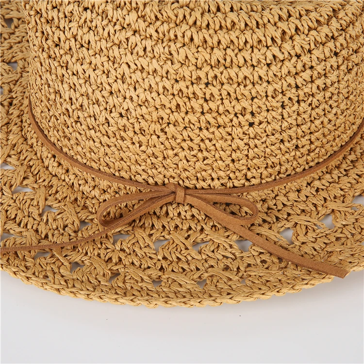 Natural Wide Brim Raffia Straw Floppy Panama Hat Hollow Out Sun Floppy Panama Hat