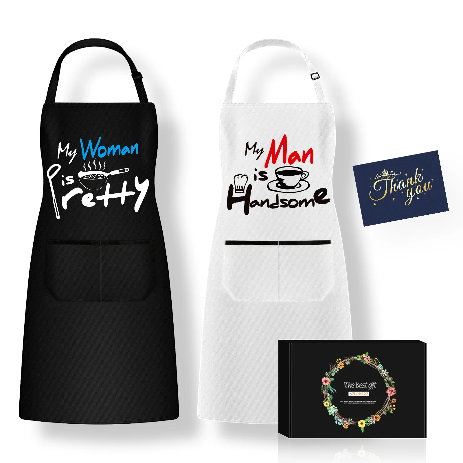 Couples Apron Gifts Set High Fashion Women Canvas Apron Kitchen  Barista Aprons