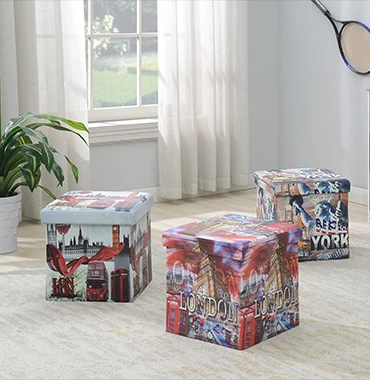 Reatai modern printed color foldable cube led living room storage stool ottoman