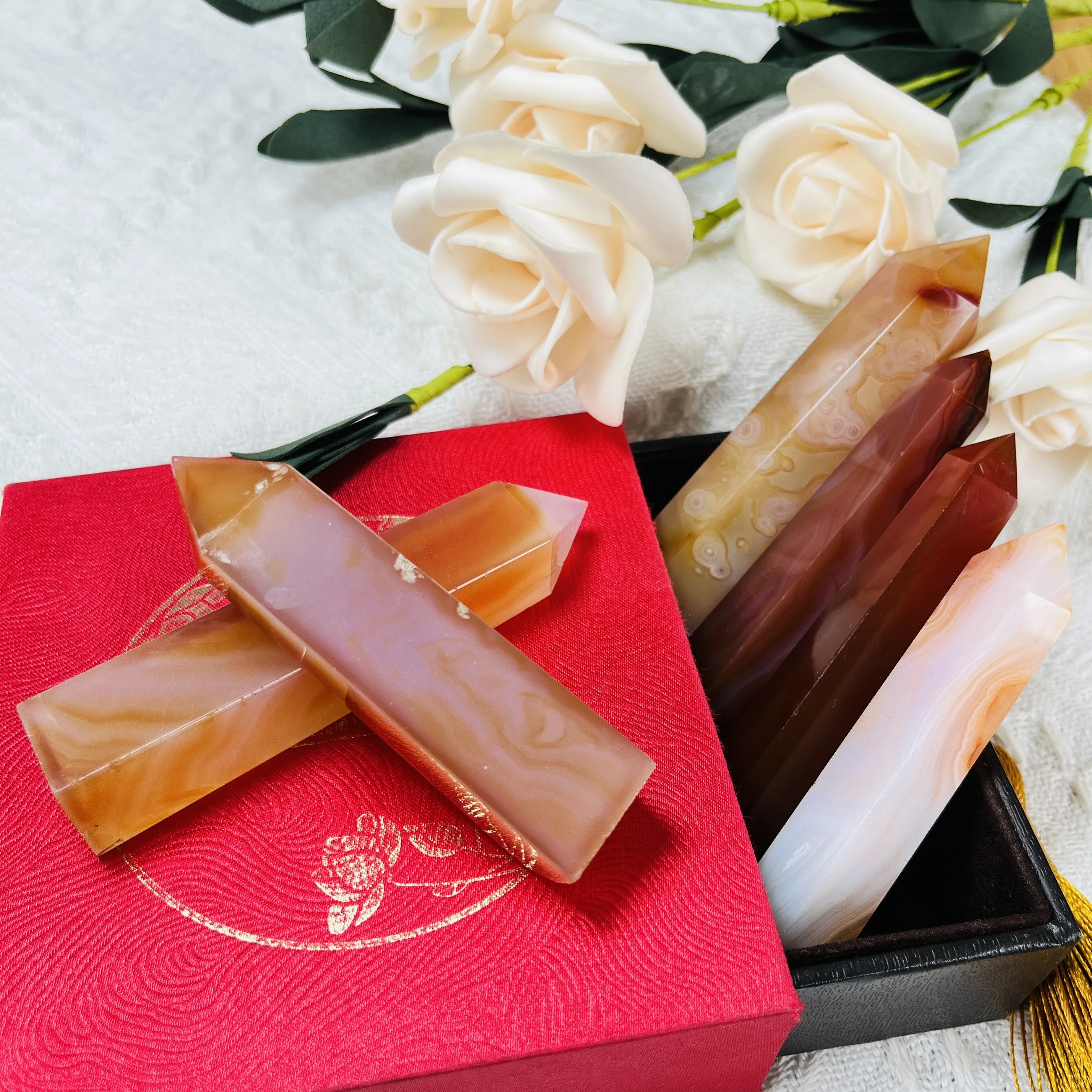 Wholesale Natural Crystal Gemstone Tower Polished Red Agate Carnelian Point For Healing