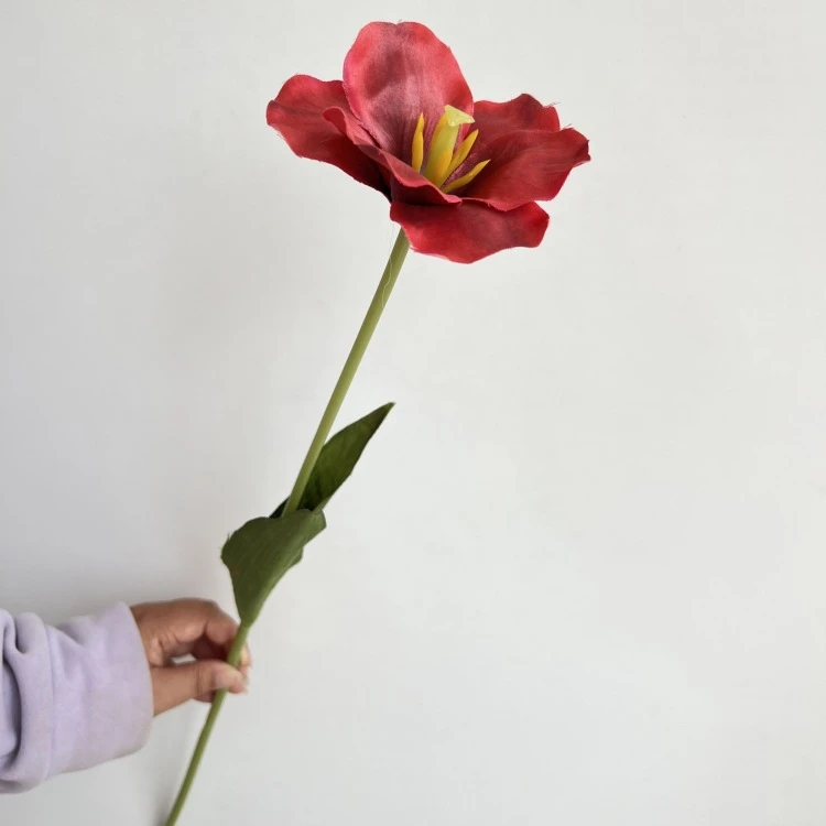 New Style Faux Opened Tulip Flower Artificial Flower Silk Tulip Single Stem Pink Purple with Leaves for House Party Cafe Decor
