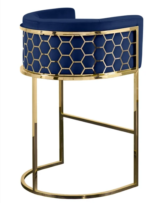 New Bar Furniture Modern Multicolor Metal Bar Stool Upholstered Velvet Fabric Bar Stool With Honeycomb Backrest