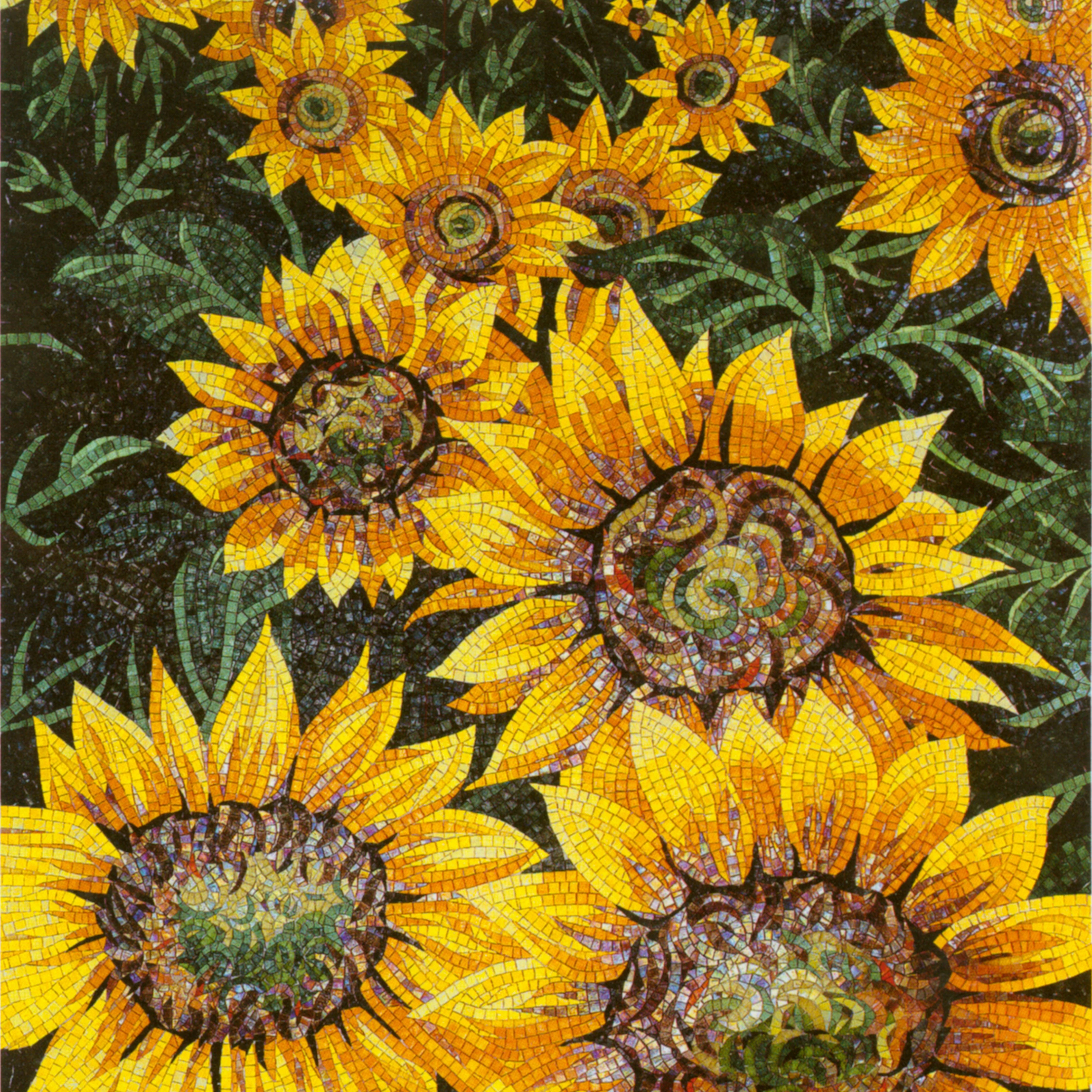 Yellow Sunflower Pattern Art Mural Mosaic Tile Living Room Hotel Project OEM Background Wall Decoration Mural Tile