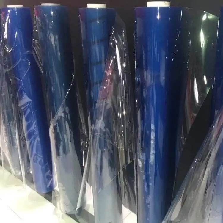 Soft flexible super clear pvc film transparent pvc vinyl blue color plastic film for bag tablecloth book cover curtains