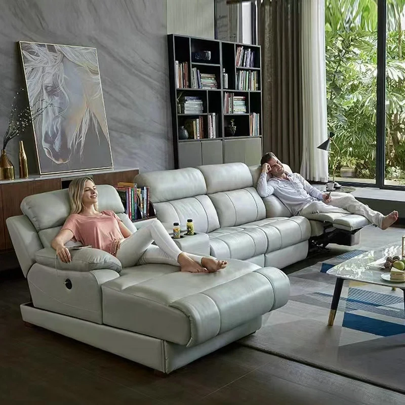 Brown Color Italy Design Comfortable Cream Leather Sofas Home Furniture Electric Reclining Sleeping Chaise Lounge Recliner Sofa