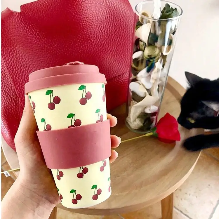 100% Degradable Natural Bamboo Fiber Eco Reusable Travel Coffee Cups With Lids Bamboo Coffee Cup Dinner Mugs