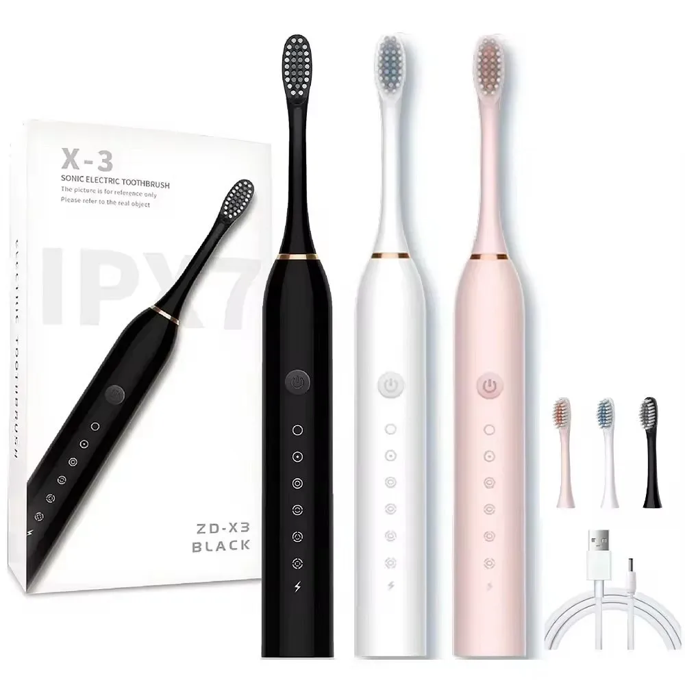USB Rechargeable Tooth Brush for Adult 6 Clean Modes X-3 Sonic Electric Toothbrush Washable Teeth Whitening and Cleaning Brush
