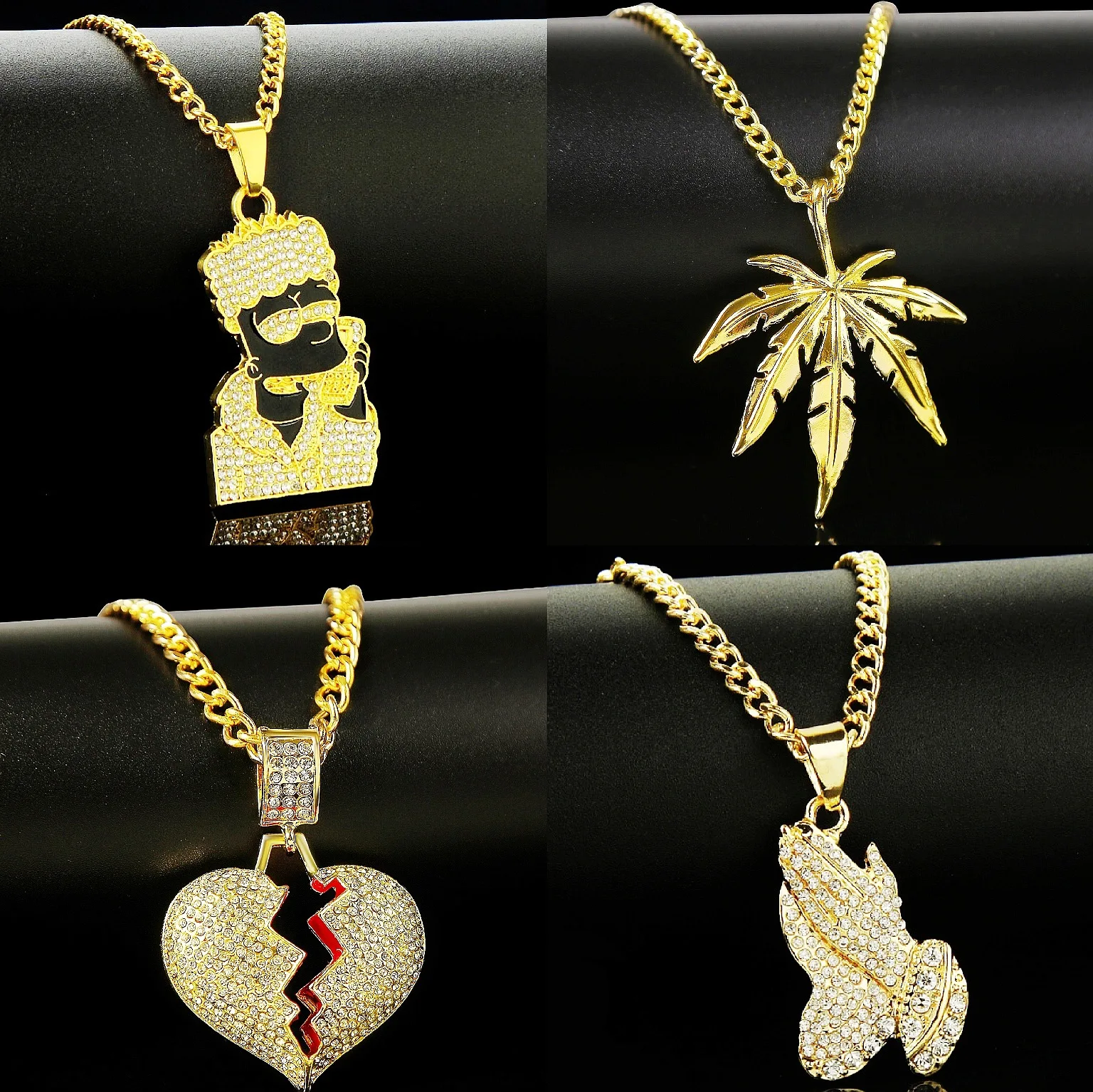 Punk Style Boys Men Hip Hop Full Rhinestone King Shape Pendants Necklaces Iced Out Cuban Link Chain Hiphop Necklace Mens Jewelry