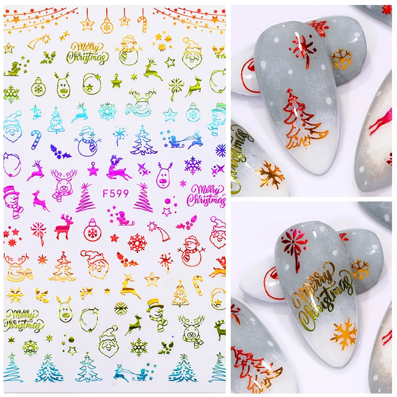 Snowflake 3D Nail Sticker Pumpkin Nail Stickers Laser Effect Gold Silver Christmas Fashionable Nail Beauty Products