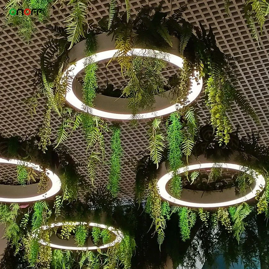 Modern ceiling light with false grass decorative LED circle ring lights of different diameters