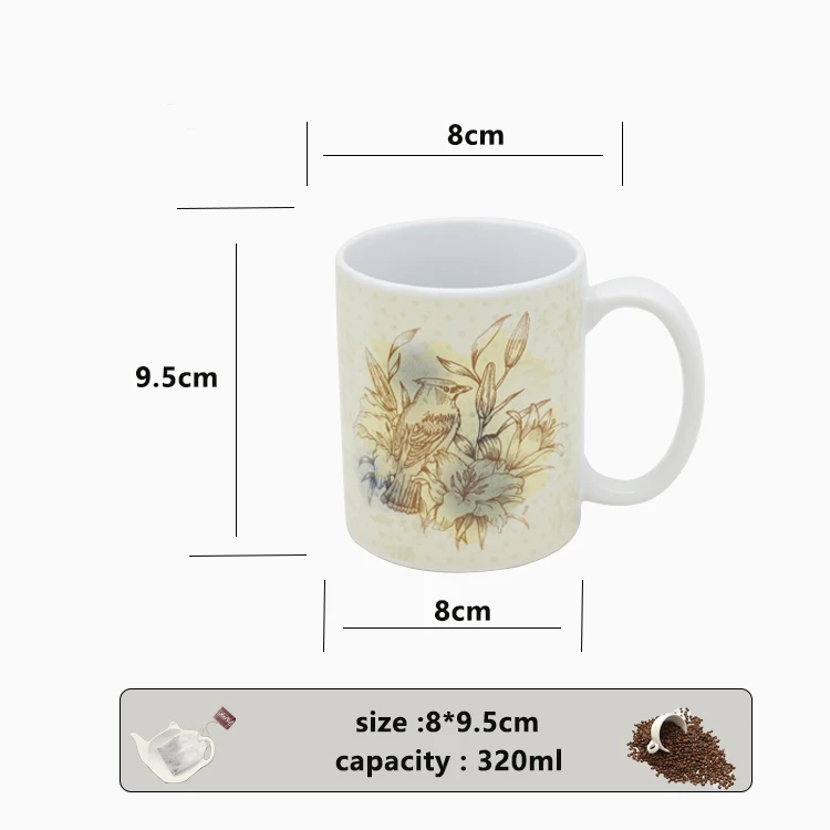 Custom 11oz yellow animal decal European style cute bird asymmetric tea coffee ceramic mug