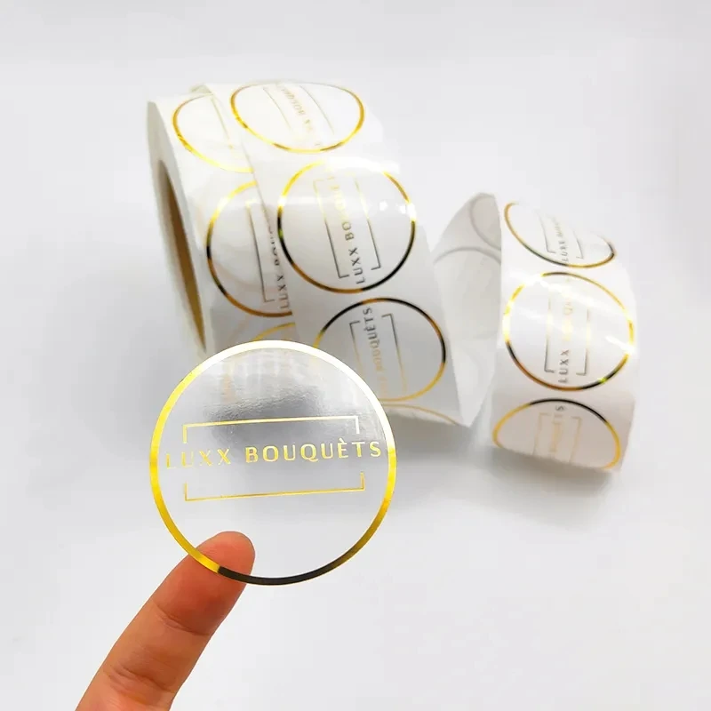 Custom Printing Circle Transparent Silver Gold Sticker Logo Label Self adhesive PP Rose Gold Foil Stickers