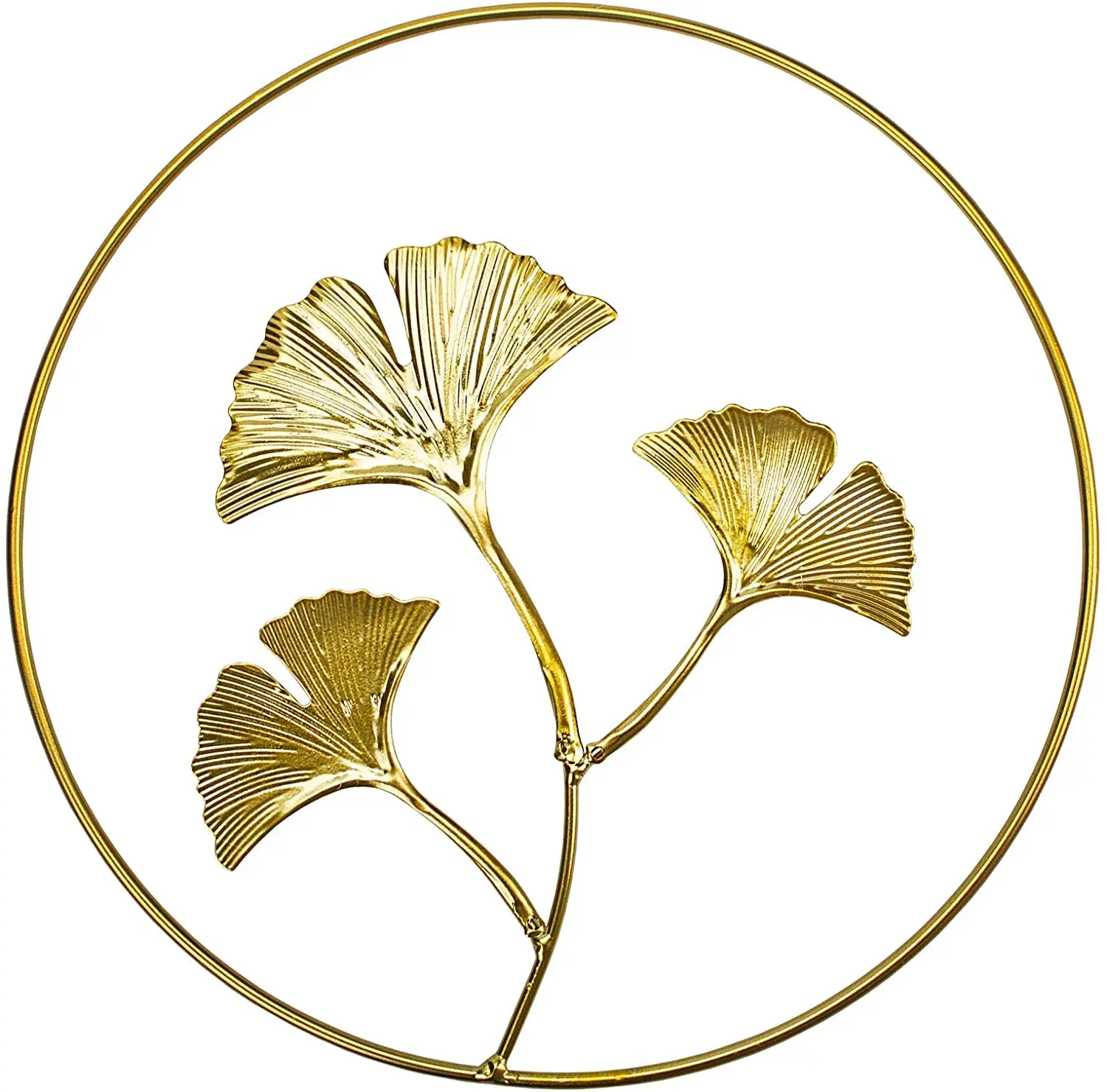 Metal Wall Sculptures Gold S4 Metal Ginkgo Monstera Leaf Wall Decor Round Wall Ornaments Easy Installation Great Bedroom Hanging