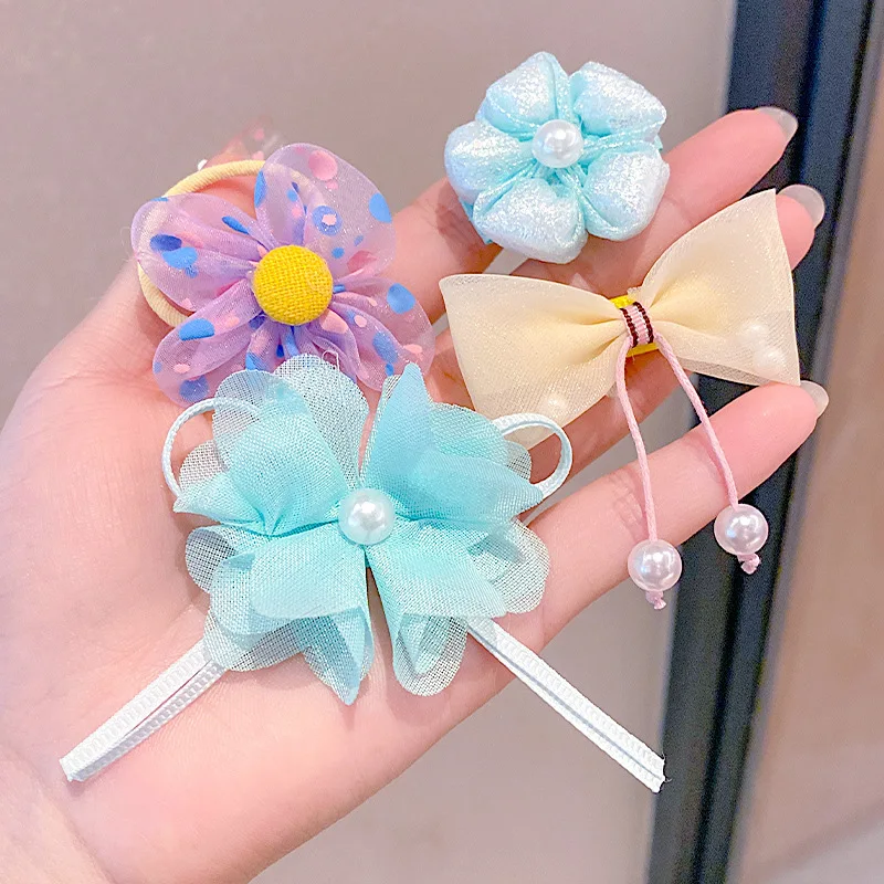 Cute Lace Bow Flower Hair Clip Fabric Hair Tie for Kids Decorate Hair Accessories Set Gift Set