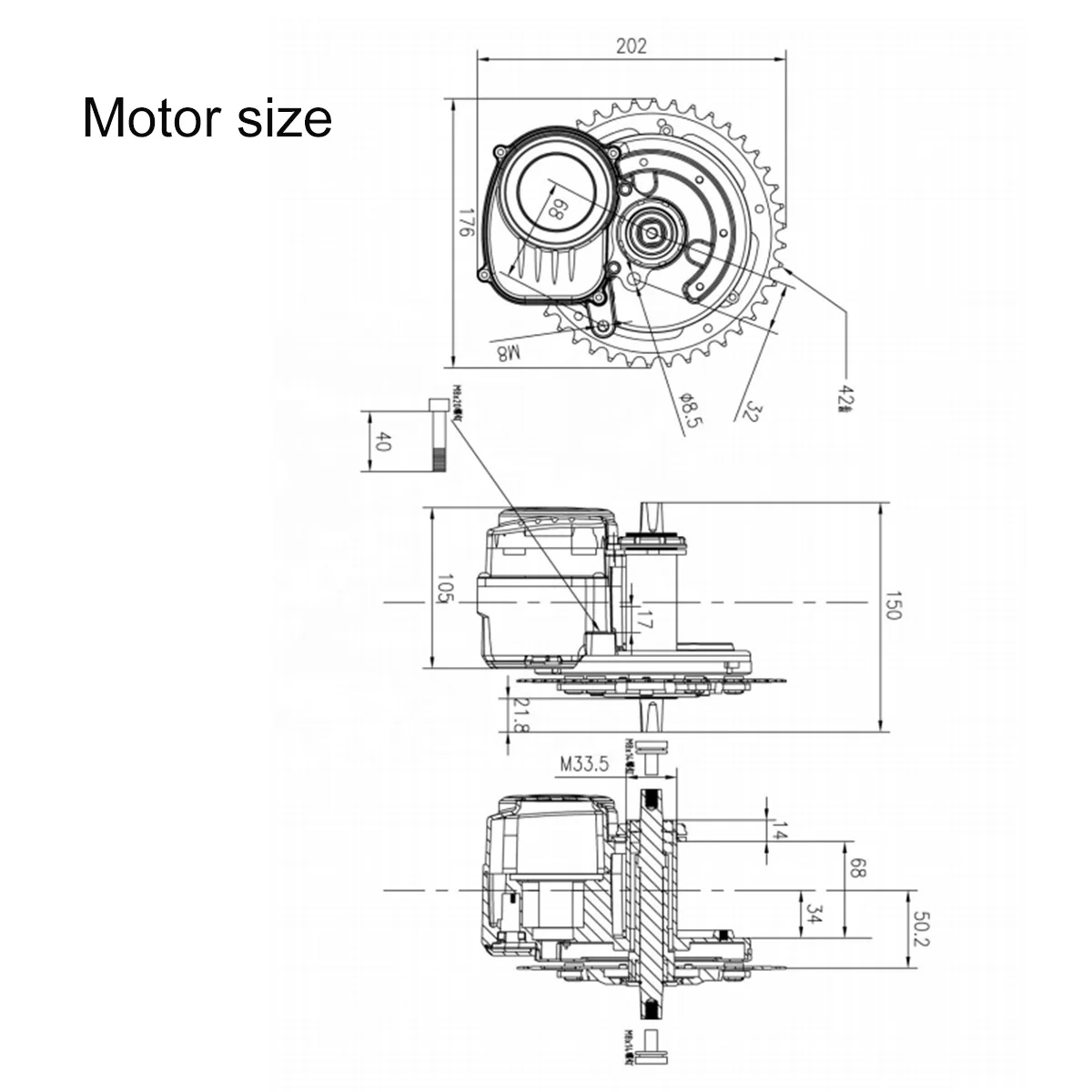 hot sale central mid drive motor 36v 350w torque sensor electric bike mid motor kit