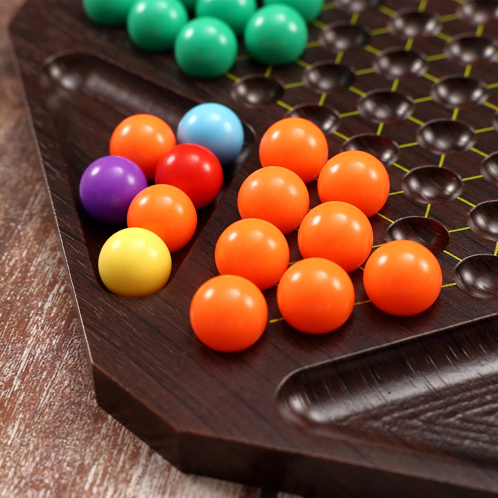 Chinese Checkers 11.8 Inches Nature Wood Game Board Halma Game Set 60 Acrylic Marbles Checkers