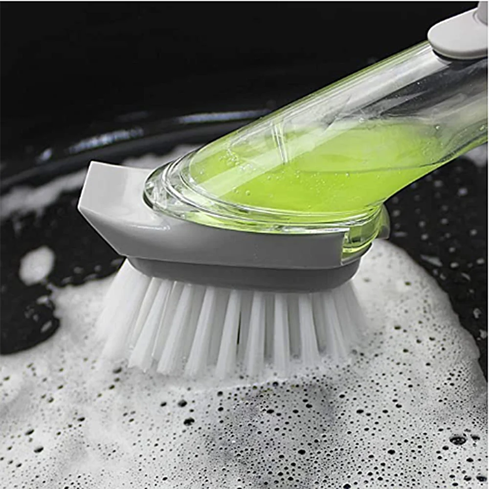 Smart  plastic handle  kitchen scrub washing pan pot cleaning soap dispenser dish brush