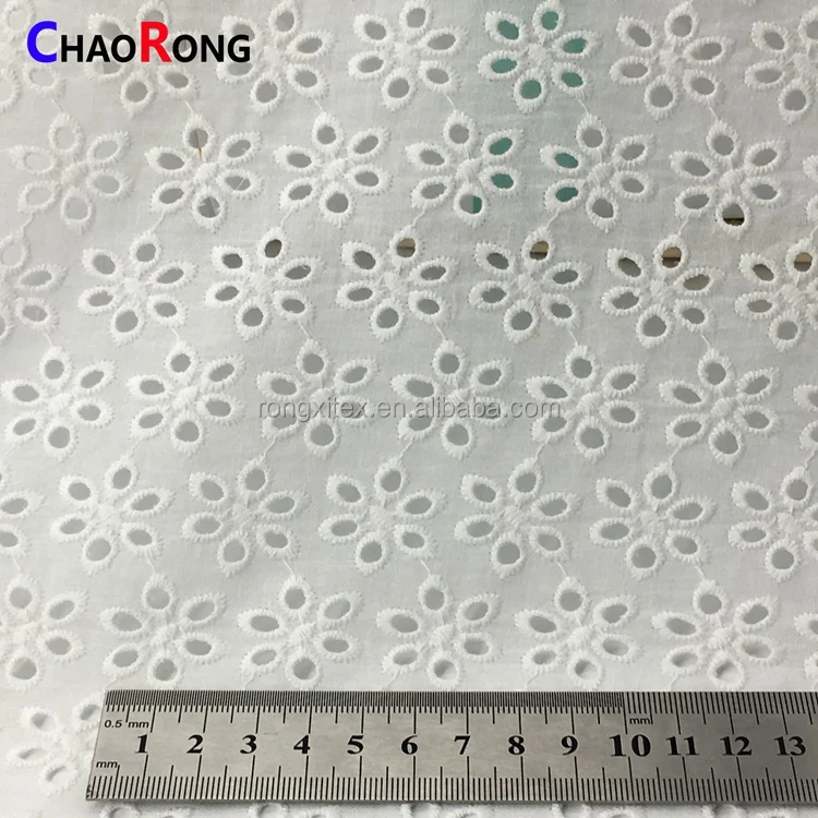 Golden Supplier CRF0576 Ready Goods Eyelet Flower Lace 100% Cotton Embroidery Fabrics for Clothing Material
