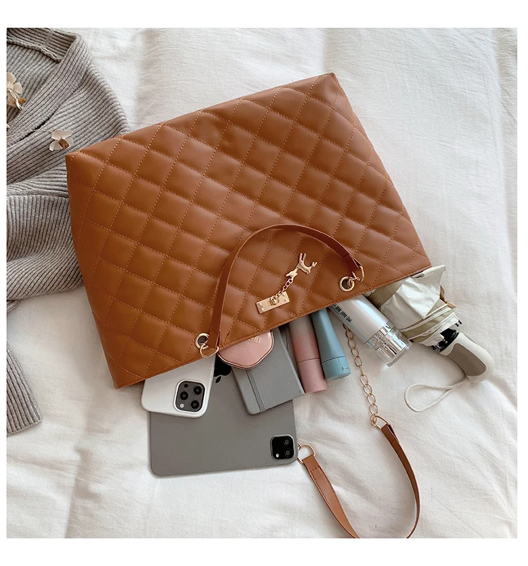 Big Capacity Leather Tote Purse Shoulder Bag Ladies Plaid Hobo Satchel Quilted Handbag for Women