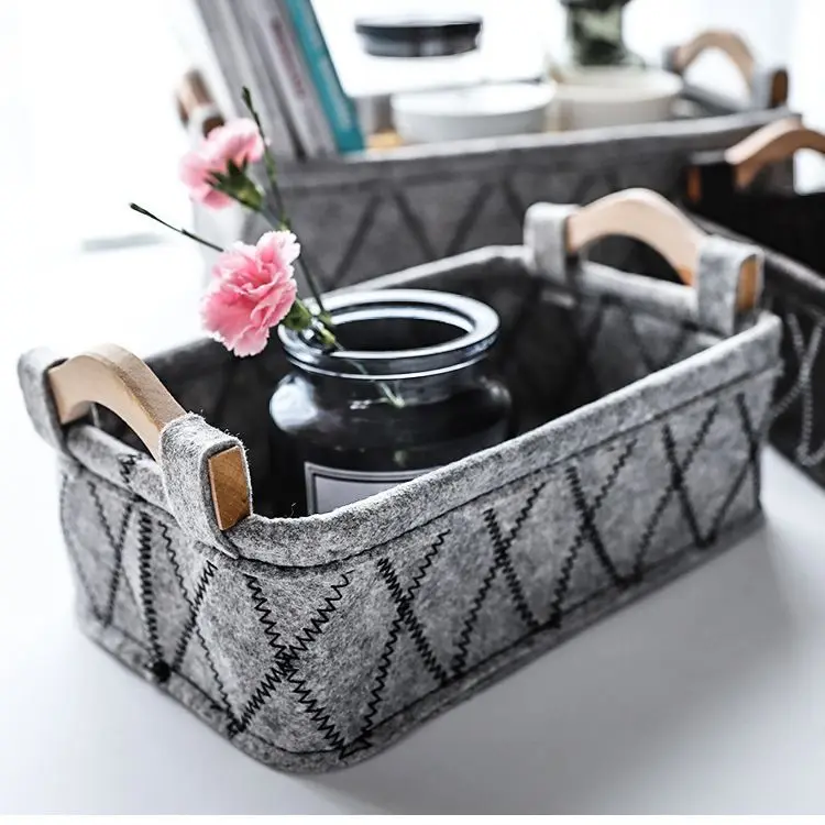 Eco-Friendly 100 Clothing Felt Storage Basket Collapsible Storage Organizer Folding Laundry Hampers Bins For Toys