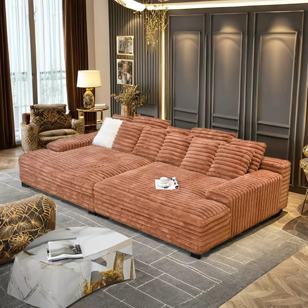 Light luxury lazy thick strips down down clouds compressed sofa set For Livingroom