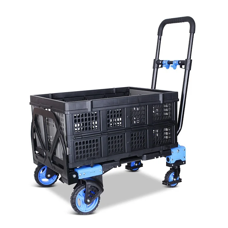 150KG Load-Bearing Wheels Trolley Cart Easy Folding 2 in 1 Carts for Warehousing & Supermarket Supplies