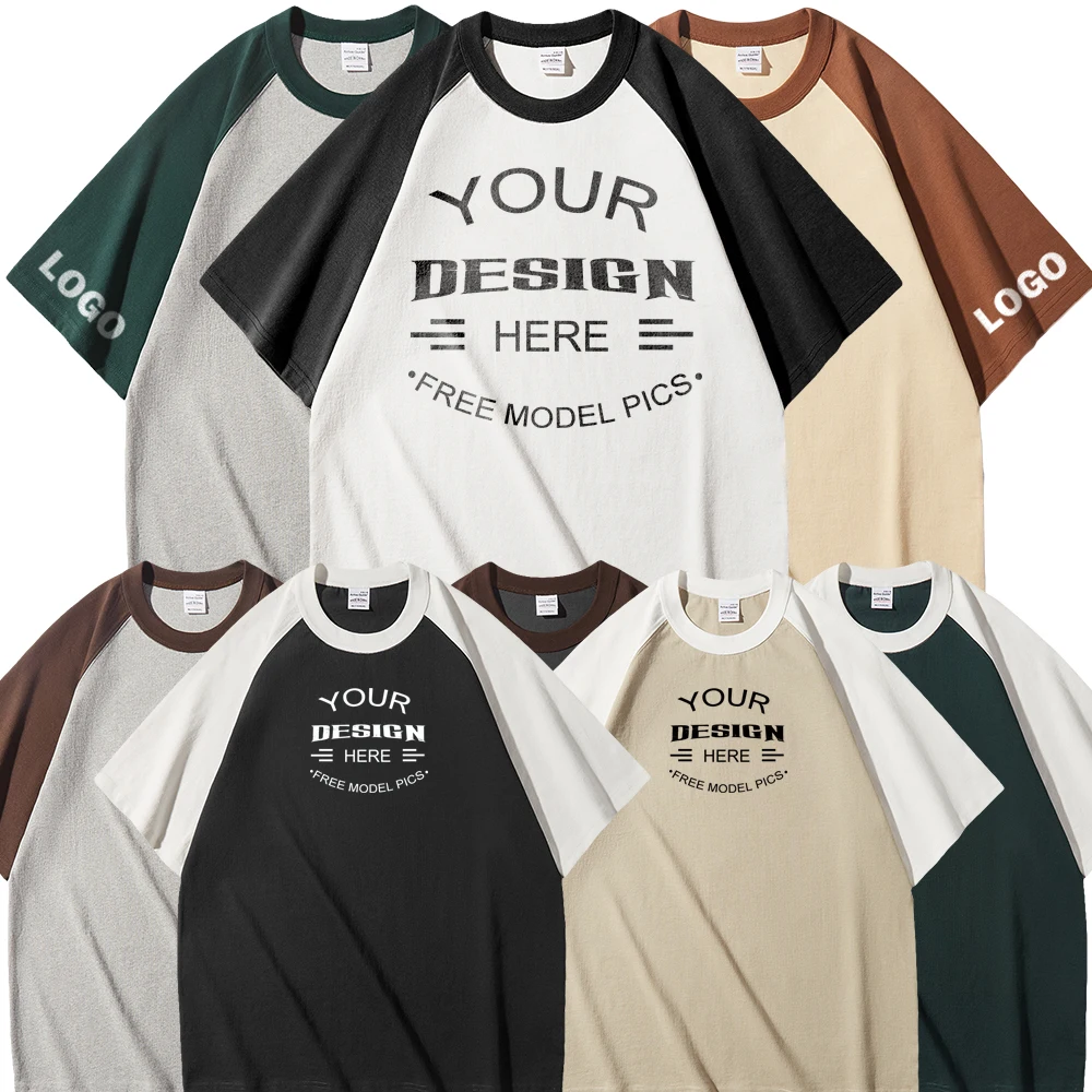 Doveark 300Gsm  Custom Label Logo Heavy Weight Off Shoulder Prime 100% Cotton Thick Needle Raglan Short Sleeve Mens Blank Tshirt