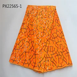 PX22565-1 Orange color African fabric wholesale cotton crochet lace for wedding dress