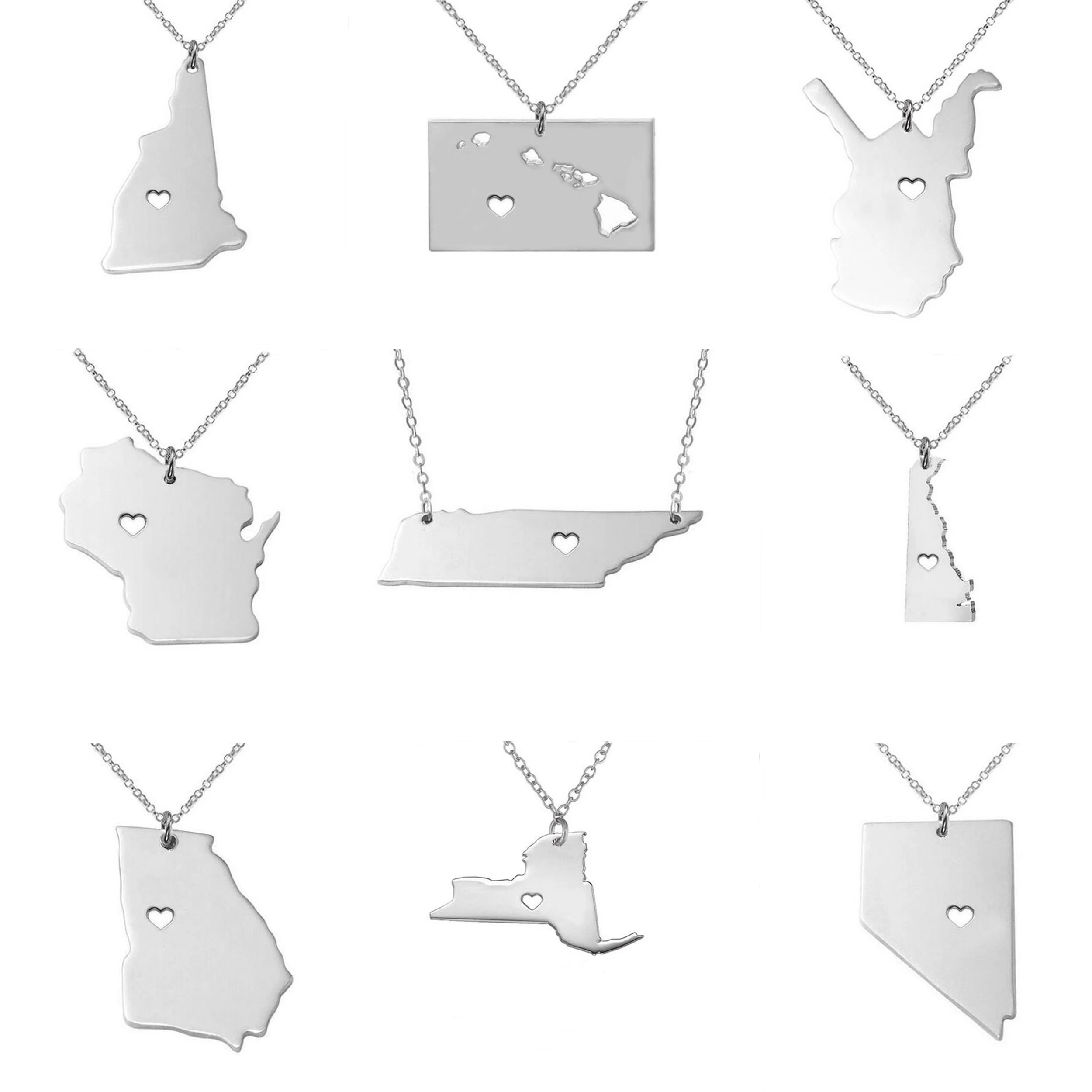 Wholesale Stainless Steel  US State Map Country Pendant  Necklace Accept Customized