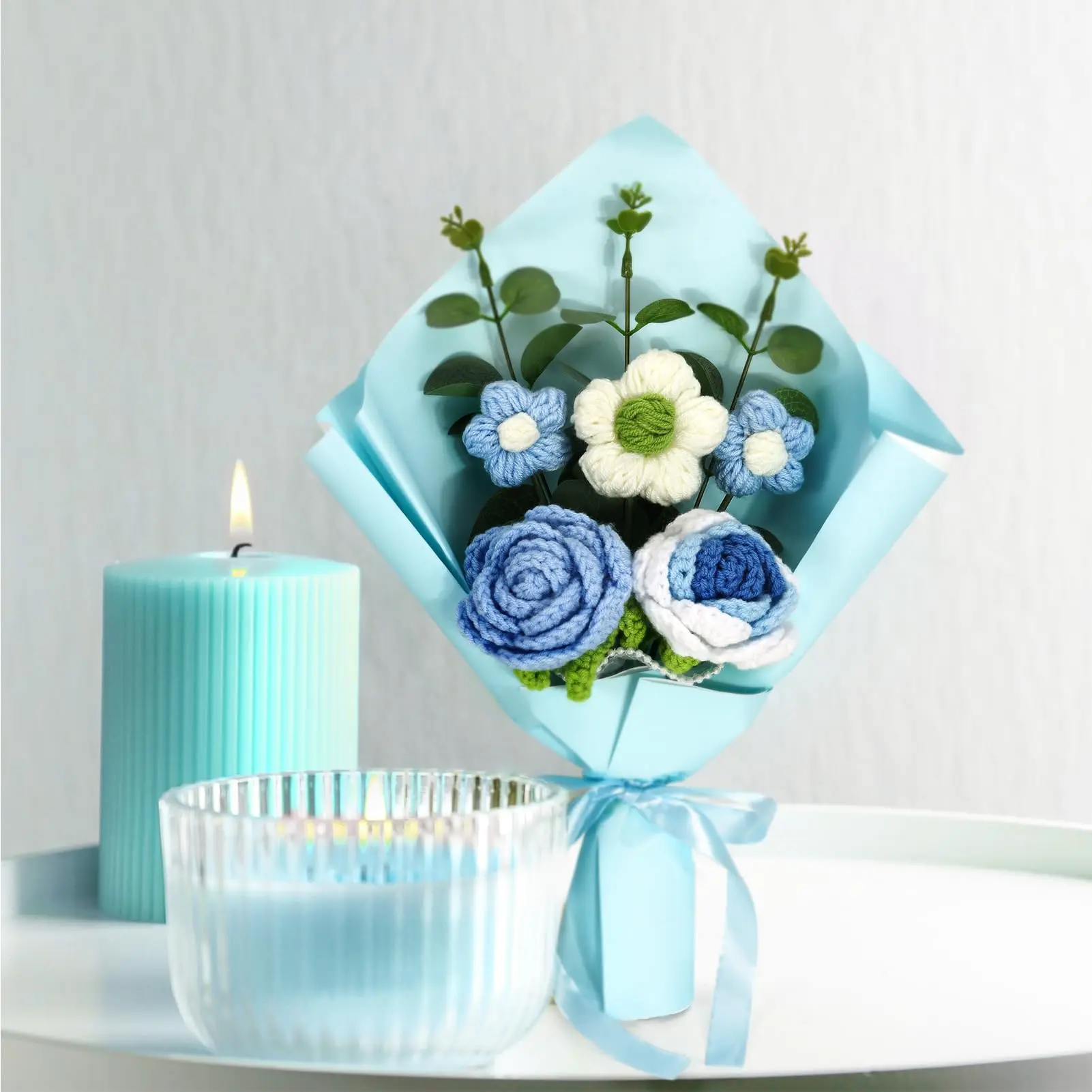 New Product Ideas 2025 Knitted Rose Flower Bouquet With Wholesale Price Handmade 100% Cotton Crochet Flower Bouquet Gifts