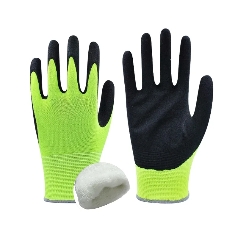 Winter thermal black Nylon shell Nitrile Coated Micro Foam Grip work Gloves