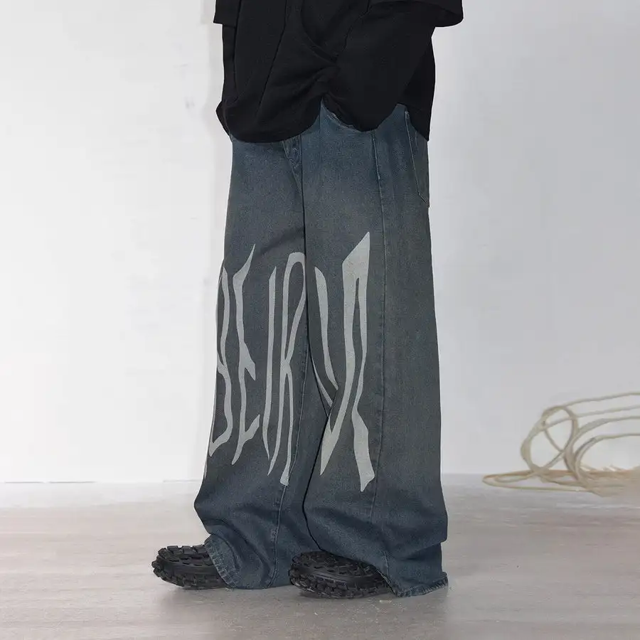 ZHUO YANG CARMENT American style retro splash-ink stitching custom denim pants fabric flared male denim jeans man men jeans men