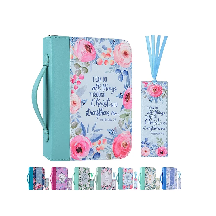 Manufacturer custom waterproof faux Leather Personalized Logo Bible Cover Bible Case bag With durable metal Zipper and bookmark