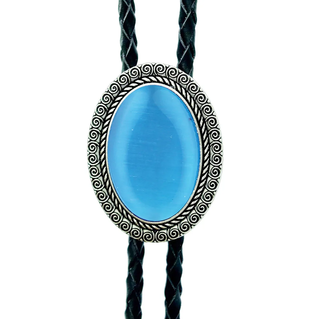 Bolo Ties Wholesale Turquoise Jewelry Western Cowboy Necktie Celtic Oval Nature Agate Leather Rope Bolo Tie For Man