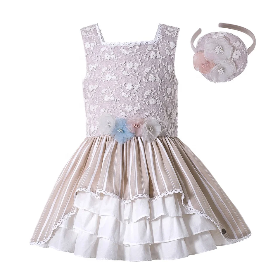 2024 OEM  Pettigirl New Summer Casual Kids Dress for 3-12 Years Girls Khaki Party dress for girls Wholesale 1BAG=1PCS