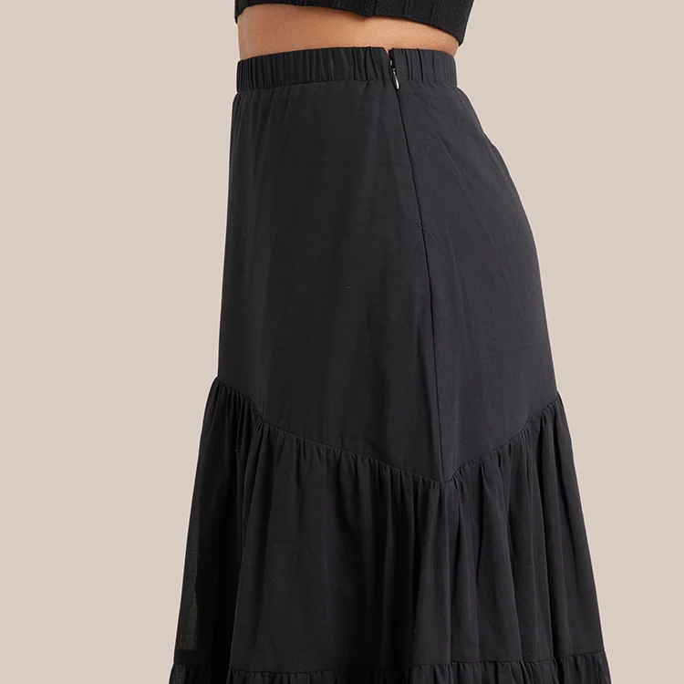 Special Design Latest Elegant High Waist Womens Tiered Maxi Long Pleated Skirts with Zipper