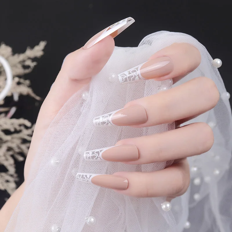 24pcs/Set Detachable Long Coffin Fake Nails European Rainbow Ballerina Full Nail Art Tips Colorful Beauty Artificial False Nails