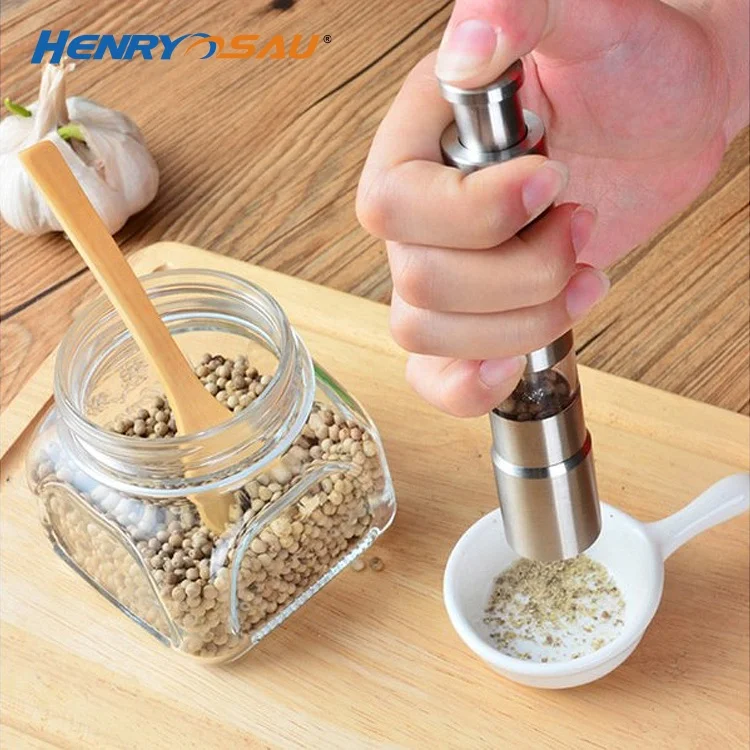 Nonslip Manual Pull Down Stainless Steel Core Acrylic Sea Salt And Pepper Grinder Set